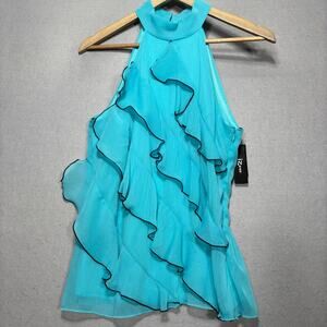 IZ Byer Sleeveless Blouse M Turquoise Black Ruffle Romantic Boho Soft Statement